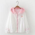 Rabbit Embroidered Hooded Zip-up Jacket White - One Size