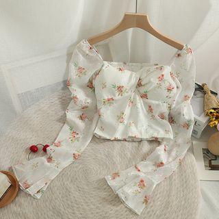 Details Printed Crop Top White - One Size