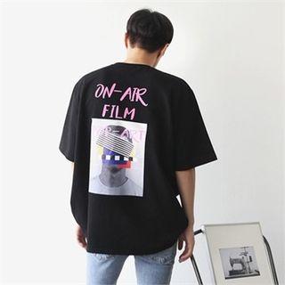 Elbow-sleeve Printed-back T-shirt