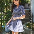 Double-breasted Plaid Mini Shirtdress