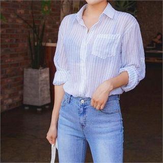 Pocket-detail Striped Linen Blend Shirt