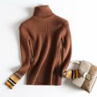Turtleneck Contrast-trim Knit Sweater