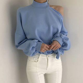 Mock-neck Cold Shoulder Pullover