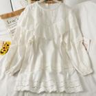 Patchwork Ruffle-trim Loose Mini Dress White - One Size