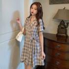 Short-sleeve Plaid Mini A-line Dress / Camisole Top