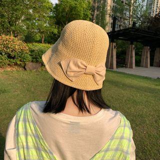 Bow Detail Straw Bucket Hat