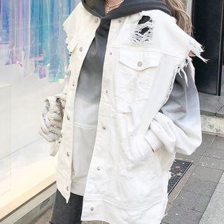 Fringed Sleeveless Denim Jacket
