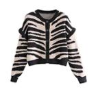 Zebra Print Knit Cardigan Zebra - Almond & Black - One Size