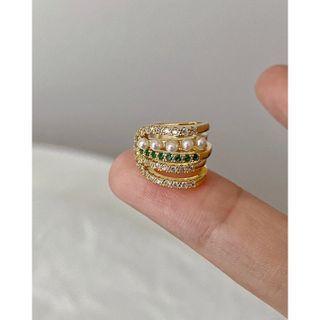 Faux Pearl Rhinestone Layered Cuff Earring 1 Pc - Gold - One Size