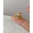 Faux Pearl Rhinestone Layered Cuff Earring 1 Pc - Gold - One Size