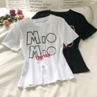 Printed Short-sleeve Slit T-shirt