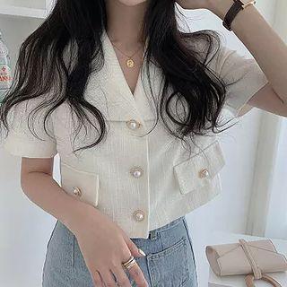 Short-sleeve Cropped Jacket White - One Size