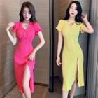 Short-sleeve Ribbed Lettuce Edge Knit Dress