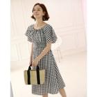 Short-sleeve Belted Gingham Dress