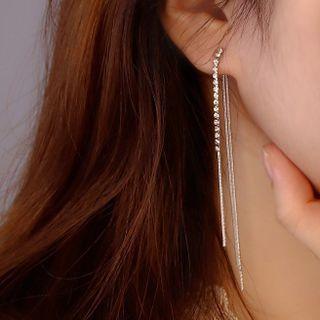 Rhinestone Drop Sterling Silver Ear Stud With Gift Box - 1 Pair - Silver - One Size