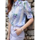 Lace-frilled Floral Chiffon Blouse