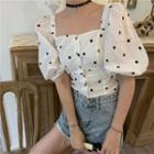 Puff-sleeve Dotted Buttoned Blouse