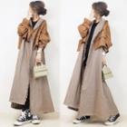 Mock Two-piece Double Breasted Long Coat Khaki - One Size