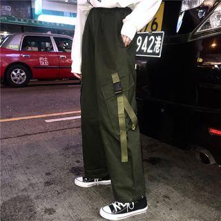 Strap-accent Straight-cut Pants