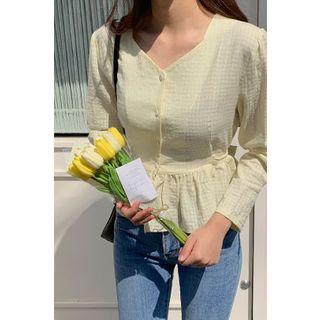 Square-neck Peplum Blouse Yellow - One Size