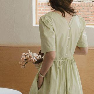 Collarless Long Shirtwaist Dress Lime Green - One Size