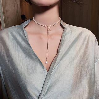 Alloy Faux Pearl Pendant Y Choker As Shown In Figure - One Size