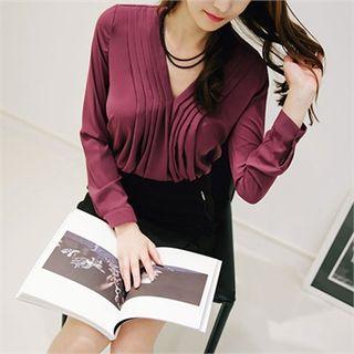 V-neck Pintuck Chiffon Top