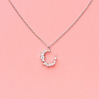 Rhinestone Crescent Necklace S925silver Moonlight Necklace - One Size