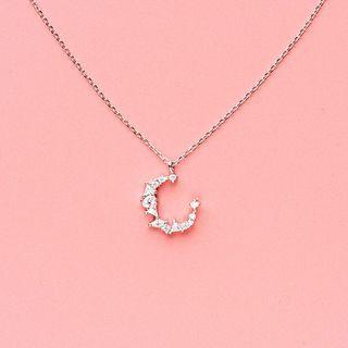 Rhinestone Crescent Necklace S925silver Moonlight Necklace - One Size