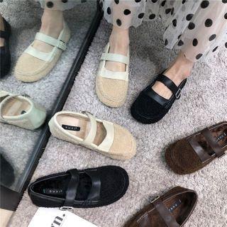 Faux Shearling Buckled Mary Jane Shoes