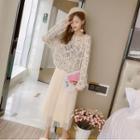 Long-sleeve Open-knit Loose-fit Top