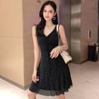 Glitter V-neck Sleeveless A-line Dress