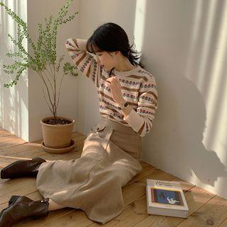 Band-waist A-line Long Corduroy Skirt