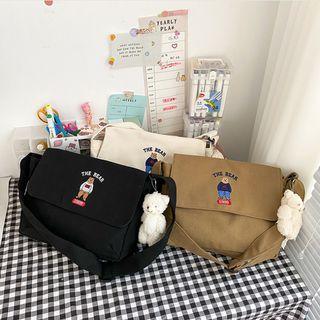 Cartoon Bear Embroidered Flap Crossbody Bag