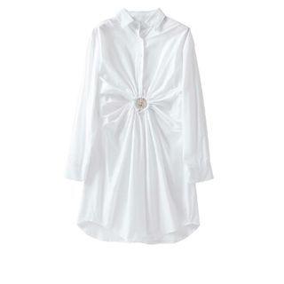 Long-sleeve Cut-out Mini Shirtdress