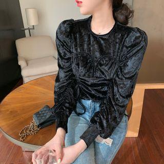 Velvet Long-sleeve Top Black - One Size