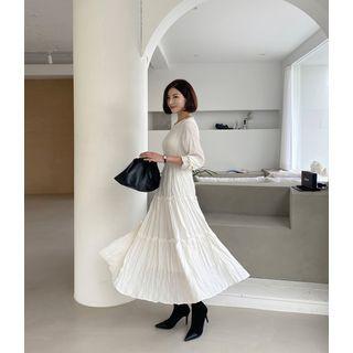 Crinkled Frilled Maxi Tiered Dress