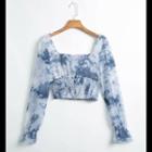 Long-sleeve Tie-dyed Cropped Blouse