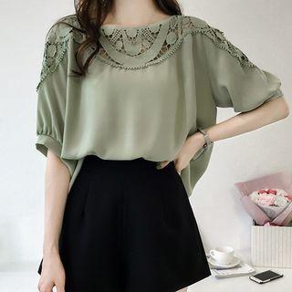 Cropped Sleeve Laser Cut Panel Shirt