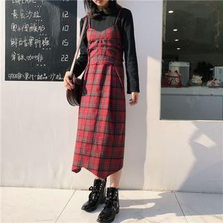 Mock Two-pieces Plaid Dress