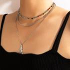 Layered Snake Pendant Chain Necklace 1 Pc - 18786 - Silver - One Size
