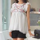 Sleeveless Embroidered Embossed Top