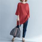3/4-sleeve Lace-up Oversized Sweater