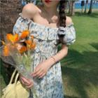 Frill Trim Floral Print Chiffon Dress