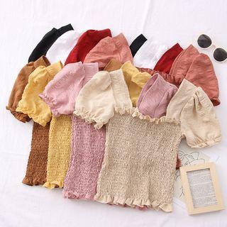Ruffled-trim Smocked Crop Top In 8 Colors