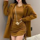 Long-sleeve Mini Bodycon Dress / Double-breasted Blazer