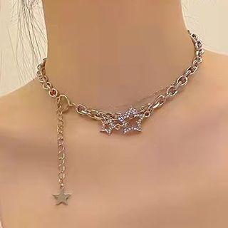 Rhinestone Star Choker Necklace Silver - One Size