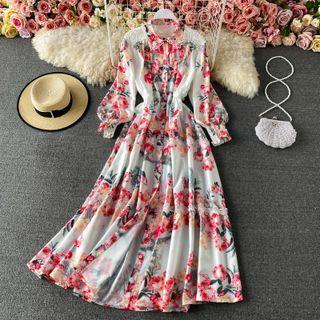 Flower Print Long Sleeve Skinny Dress