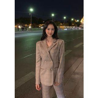 Glen Plaid Double-breasted Blazer Beige - One Size