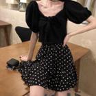 Short-sleeve Crop Top / Tiered Dotted A-line Mini Skirt